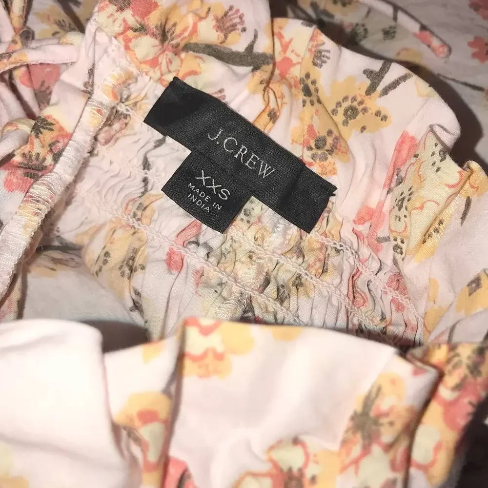 J. Crew Cherry Blossom Smocked Neck Puff Sleeve Dress